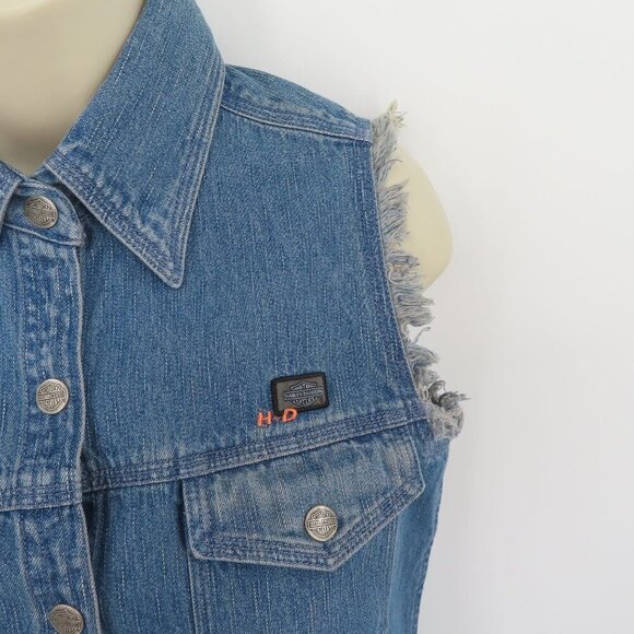 Harley Davidson Women Extra Small XS Blue Denim Snap Embroidered Vest Shirt Top - Picture 4 of 12